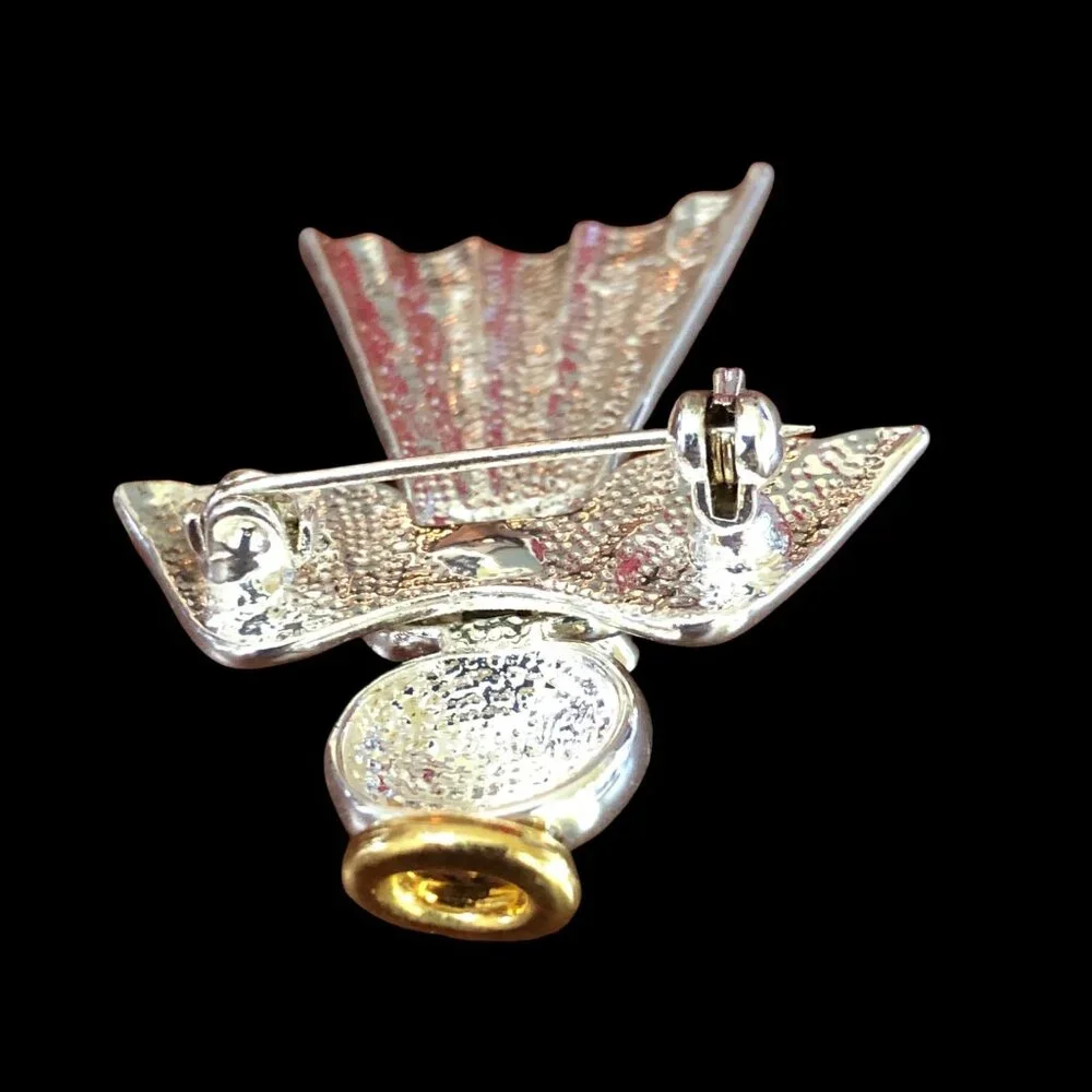 Angel Brooch Blue‎ Rose Silver Tone Pin Gold Halo Pin